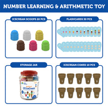 Load image into Gallery viewer, Little Engineer Montessori 123 IceCreams| Counting &amp; Number Matching Toy for Toddlers | Early Math STEM Toy with Number Cone &amp; Scoops | Learning While Playing Educational Gift for Ages 2+ (30Pcs, 30 Flashcards)

